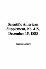 Cover of: Scientific American Supplement, No. 415, December 15, 1883 | Various Authors