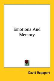 Cover of: Emotions And Memory (The Menninger Clinic Monograph)