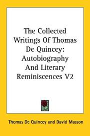 Cover of: The Collected Writings Of Thomas De Quincey by Thomas De Quincey