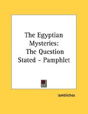 Cover of: The Egyptian Mysteries: The Question Stated - Pamphlet