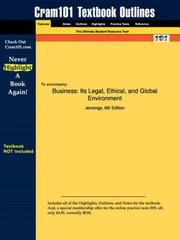 Cover of: Business: Its Legal, Ethical, and Global Environment (Cram101 Textbook Outlines - Textbook NOT Included)