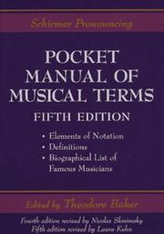 Cover of: Schirmer pronouncing pocket manual of musical terms by edited by Theodore Baker ; 4th ed. revised by Nicolas Slonimsky.