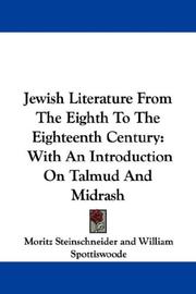 Cover of: Jewish Literature From The Eighth To The Eighteenth Century by Moritz Steinschneider