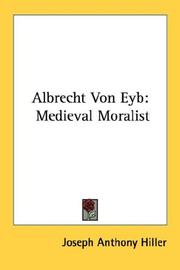 Cover of: Albrecht Von Eyb: Medieval Moralist