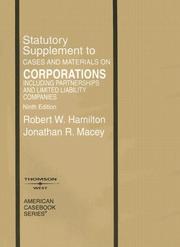 Cover of: Statutory Supplement to Cases and Materials on Corporations Including Partnerships and Limited Liability Companies, Ninth Edition (American Casebooks)