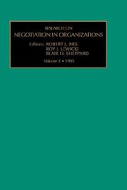 Cover of: RES NEG ORG V5 (Research on Negotiation in Organizations , Vol 5)