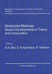 Front cover of Structured Matrices: Recent Developments in Theory and Computation Volume 4 in the Advances in Computation by Unknown