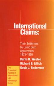 Cover of: International claims: their settlement by lump sum agreements, 1975-1995