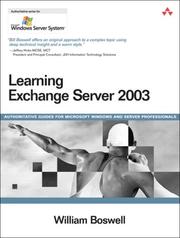 Cover of: Learning Exchange Server 2003 | Boswell, William.