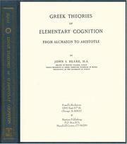 Cover of: Greek theories of elementary cognition: from Alcmaeon to Aristotle
