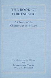 Cover of: The Book of Lord Shang by Shang, Yang