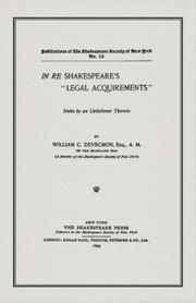 In re Shakespeare's "legal acquirements" by William C. Devecmon