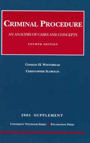 Cover of: Criminal Procedure: An Analysis of Cases and Contracts, 4th Ed, 2005 Supplement