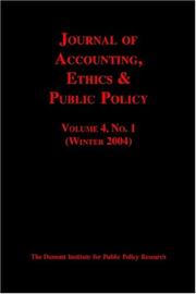 Cover of: Journal Of Accounting, Ethics & Public Policy, No. 1