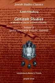Cover of: Genizah Studies In Memory of Doctor Solomon Schechter by Louis Ginzberg