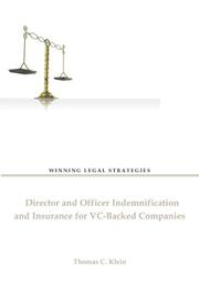 Cover of: Director and Officer Indemnification and Insurance for VC Backed Companies by Thomas Klein