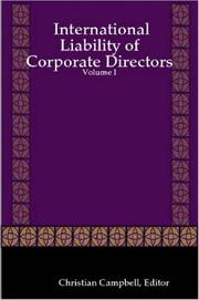 Cover of: International Liability of Corporate Directors - Volume I