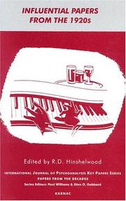 Cover of: Influential Papers from the 1920s | R.D. Hinshelwood