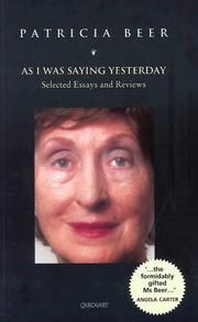 Cover of: As I was saying yesterday: selected essays and reviews