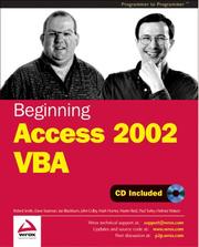 Cover of: Beginning Access 2002 VBA by Richard Smith, Dave Sussman, Ian Blackburn, John Colby, Mark Homer, Martin Reid, Paul Turley, Helmut Watson