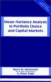 Cover of: Mean-Variance Analysis in Portfolio Choice and Capital Markets by Harry Max Markowitz, G. Peter Todd, William F. Sharpe
