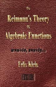 Cover of: On Riemann's Theory Of Algebraic Functions And Their Integrals by Felix Klein