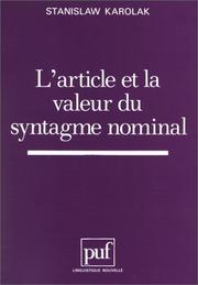 Cover of: L' article et la valeur du syntagme nominal