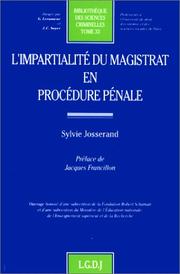 Cover of: L' impartialité du magistrat en procédure pénale by Sylvie Josserand