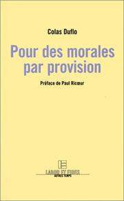 Cover of: Pour des morales par provision