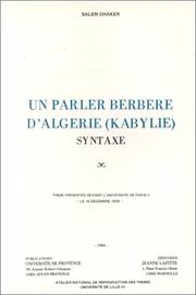 Cover of: Un parler berbère d'Algérie (Kabylie): syntaxe
