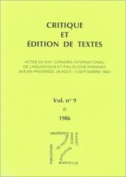 Cover of: Critique et édition des textes.