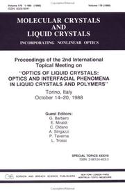 Cover of: Optics of Liquid Crystals Optics and Interfacial Phenomena in Liquid Crystals and Polymers | G. Barbero
