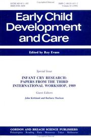 Cover of: Infant Cry Research: Papers Arising From the 3rd International Workshop (Early Child Development and Care,)