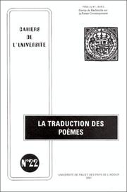 Cover of: La Traduction des poèmes: colloque du 31 mai 1986