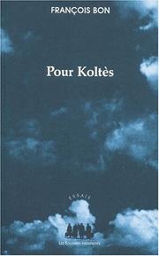 Cover of: Pour Koltès