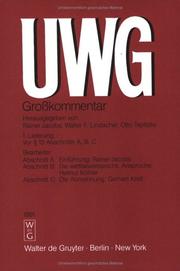 Cover of: UWG by herausgegeben von Rainer Jacobs, Walter F. Lindacher, Otto Teplitzky.