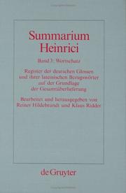 Cover of: Summarium Heinrici: Wortschatz : Register Der Deutschen Glossen Und Ihrer Lateinischen Bezugsworter Auf Der Grundlage Der Gesamtuberlieferu (Quellen Und ... Der Germanischen Volker, Nf)