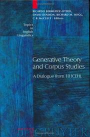 Cover of: Generative Theory and Corpus Studies: A Dialogue from 10 Icehl (Topics in English Linguistics, No 31) (Topics in English Linguistics)