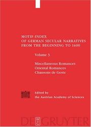Cover of: Motif Index of German Secular Narratives from the Beginning to 1400: Volume 3 by 