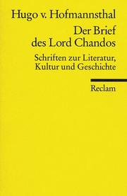 Cover of: Der Brief des Lord Chandos by Hugo von Hofmannsthal, Mathias Mayer