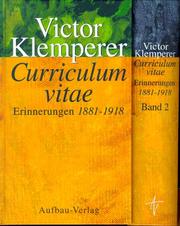 Cover of: Curriculum vitae. Erinnerungen 1881 - 1918.
