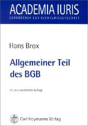 Cover of: Allgemeiner Teil des BGB. by Hans Brox