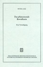 Cover of: Das phänomenale Bewusstsein by Peter Lanz