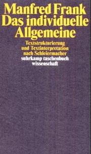 Cover of: Das individuelle Allgemeine by Manfred Frank