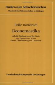 Cover of: Deonomastika: Adjektivbildungen auf der Basis von Eigennamen in der älteren Überlieferung des Deutschen