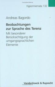 Cover of: Beobachtungen zur Sprache des Terenz: mit besonderer Berücksichtigung der umgangssprachlichen Elemente
