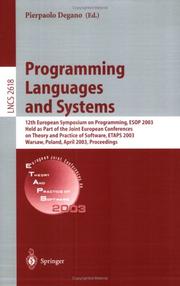 Cover of: Programming Languages and Systems: 12th European Symposium on Programming, ESOP 2003, Held as Part of the Joint European Conferences on Theory and Practice ... (Lecture Notes in Computer Science)