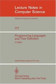 Cover of: Programming Languages and their Definition by H. Bekic