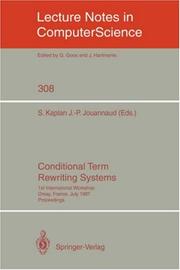 Cover of: Conditional Term Rewriting Systems (Lecture Notes in Computer Science) by 