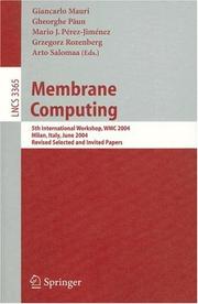 Cover of: Membrane computing | WMC 2004 (2004 Milan, Italy)